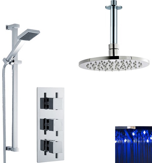 Additional image for Triple Thermostatic Shower Valve, LED Head & Slide Rail Kit.