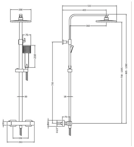 Additional image for Thermostatic Bar Shower Valve With Kit (S Steel).