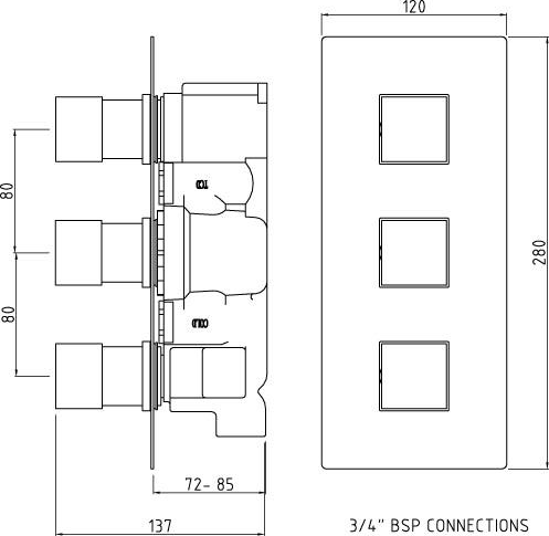 Additional image for Triple Concealed Shower Valve With Diverter (Chrome).