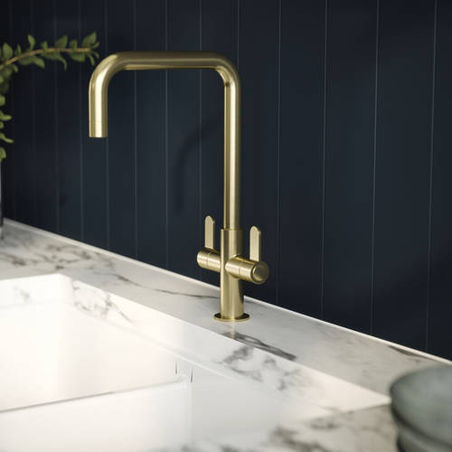 Additional image for Mono Kitchen Tap With Dual Handles (Brushed Brass).