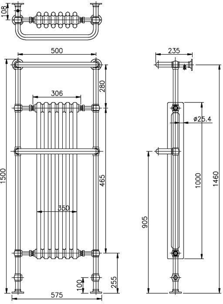 Additional image for Brampton Traditional Towel Radiator H1500 x W575 (Chrome).