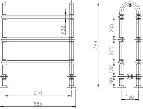 Additional image for Adelaide Traditional Towel Radiator H780 x W685 (Chrome).