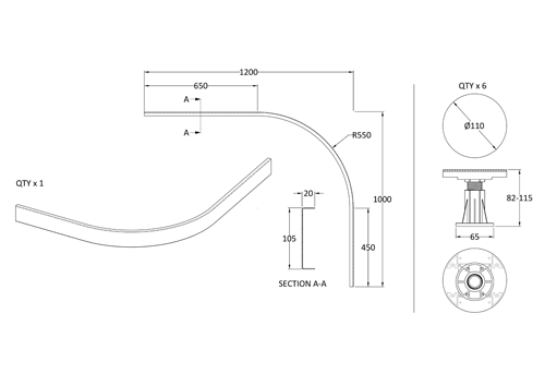 Additional image for Easy Plumb Leg & Quadrant Plinth Set 700-900mm (Slate Grey).