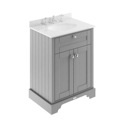 Additional image for Vanity Unit, Basin & White Marble 600mm (Grey, 3TH).
