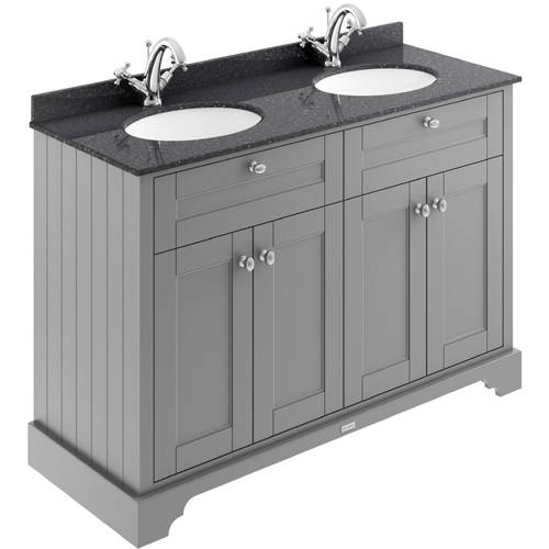Additional image for Vanity Unit With 2 Basins & Black Marble (Grey, 1TH).
