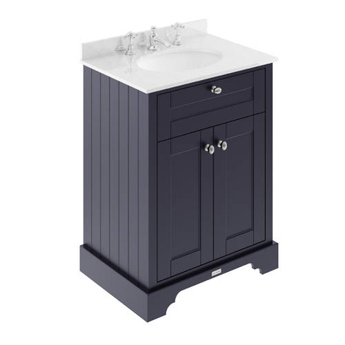 Additional image for Vanity Unit, Basin & White Marble 600mm (Blue, 3TH).