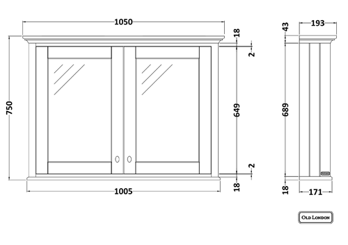 Additional image for Mirror Bathroom Cabinet 1050mm (Twilight Blue).