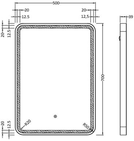Additional image for LED Mirror 500x700mm (Black).