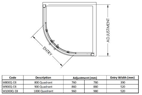 Additional image for Apex Quadrant Shower Enclosure With 8mm Glass (1000mm).