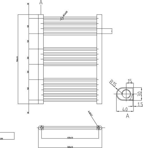 Additional image for Straight Ladder Towel Radiator (Anthracite). 700x500mm.