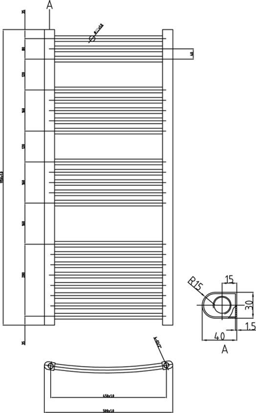 Additional image for Curved Ladder Towel Radiator (Anthracite). 1150x500mm.