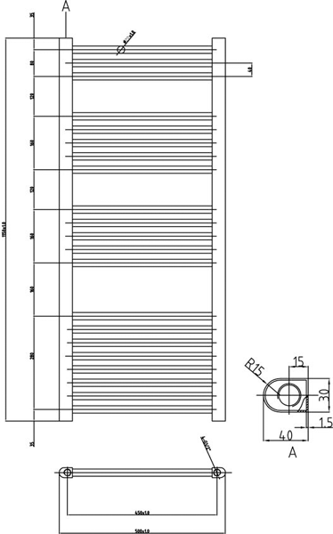 Additional image for Straight Ladder Towel Radiator (Anthracite). 1150x500mm.