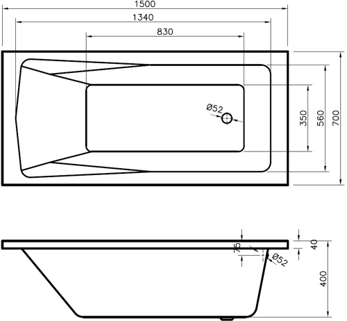 Additional image for Linton Single Ended Acrylic Bath. 1500x700mm.