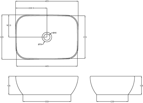 Additional image for Rectangular Countertop Basin 455mm (No Overflow).