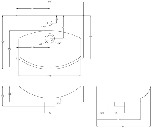 Additional image for Wall Hung Basin With Overflow (500mm).
