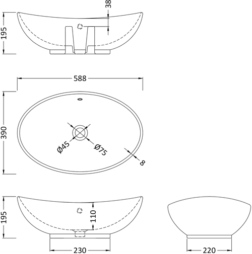 Additional image for Countertop Basin 588mm (With Overflow).