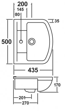 Additional image for 500mm Semi Recessed Basin.