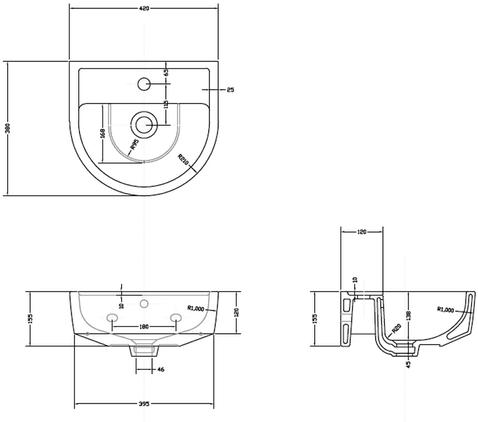 Additional image for Basin & Full Pedestal (1 Tap Hole, 420mm).