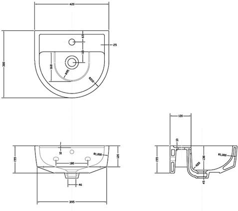 Additional image for Basin & Full Pedestal (1 Tap Hole, 420mm).