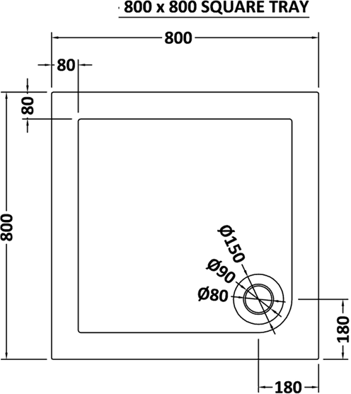 Additional image for Low Profile Square Shower Tray. 800x800x45mm.