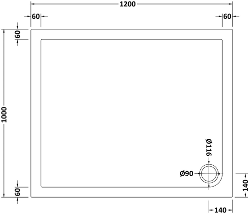 Additional image for Rectangular Shower Tray 1200x1000mm (Gloss White).