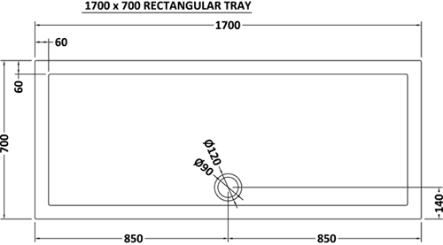 Additional image for Low Profile Rectangular Shower Tray. 1700x700x40mm.