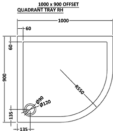 Additional image for Easy Plumb Offset Quad Shower Tray. 1000x900x40mm (RH).