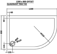 Additional image for Low Pro Offset Quad Shower Tray. 1200x800x40. Right Hand.