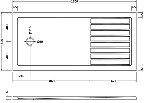 Additional image for Wetroom Rectangular Shower Tray 1700x800mm (Gloss White).