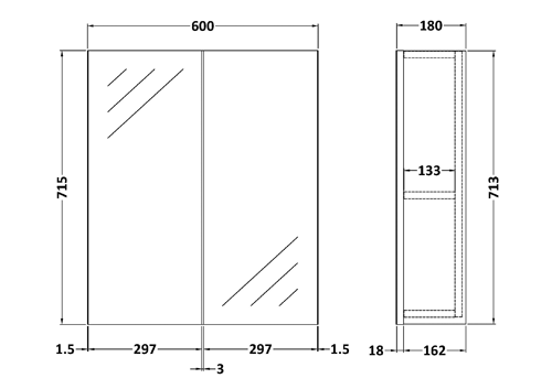 Additional image for 2 Door Mirror Cabinet 600mm (Natural Oak).