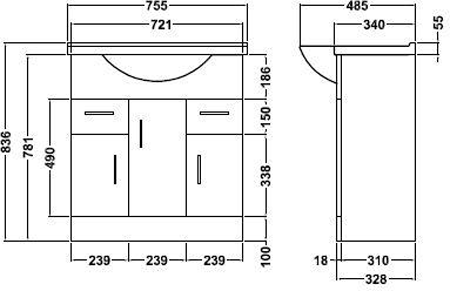 Additional image for Vanity Unit & Ceramic Basin Type 1 (755mm, White).