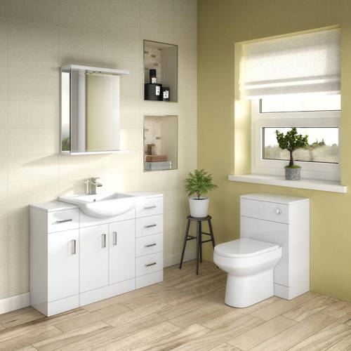 Additional image for Vanity Mirror With Shelf & Light (550x750mm, White).