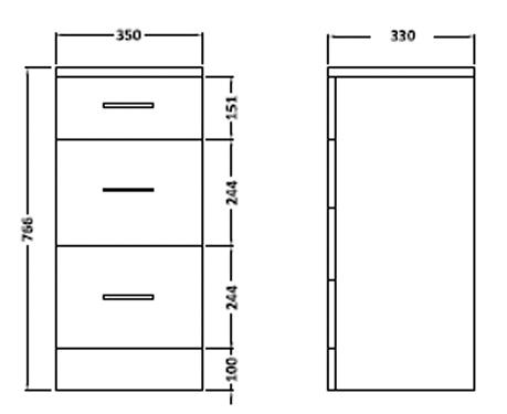 Additional image for 3 Drawer Bathroom Storage Unit (766x350x330mm, White).