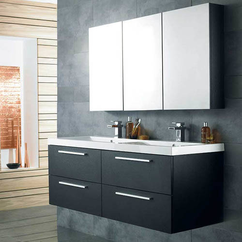 Additional image for Wall Vanity Unit & Double Basin 1440mm (H Black).