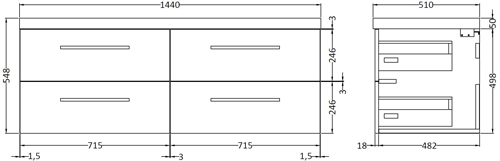 Additional image for Wall Vanity Unit & Double Basin 1440mm (N Oak).