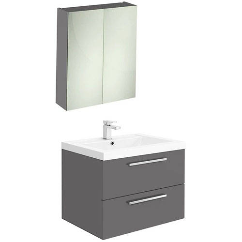 Additional image for Wall Hung Vanity Unit Pack With Cabinet (Gloss Grey).