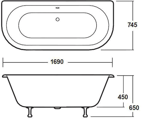 Additional image for Kenton Back To Wall Double Ended Bath & Pride Feet 1700x745mm.