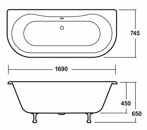 Additional image for Kenton BTW Double Ended Freestanding Bath 1700x745mm.