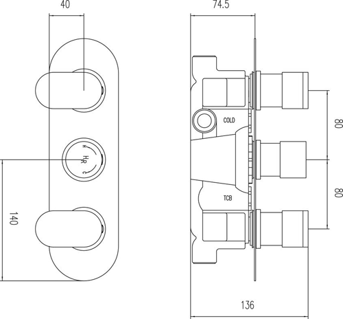 Additional image for Triple Thermostatic Shower Valve With 3 Outlets (Chrome).