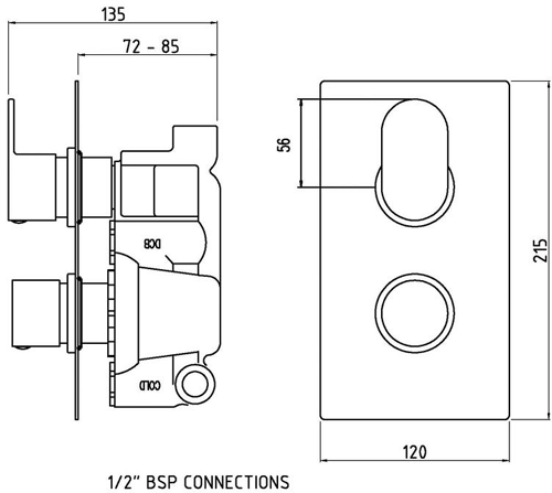 Additional image for Twin Thermostatic Shower Valve With 2 Outlets (Chrome).