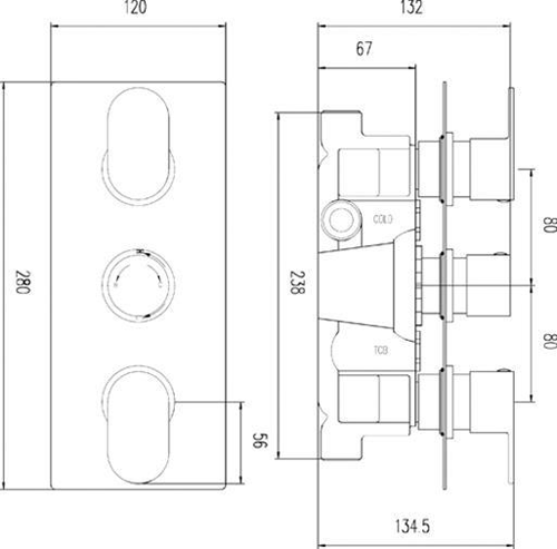 Additional image for Triple Thermostatic Shower Valve With 2 Outlets (Chrome).