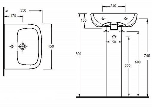 Additional image for Compact Flush To Wall Toilet With 450mm Basin & Pedestal.