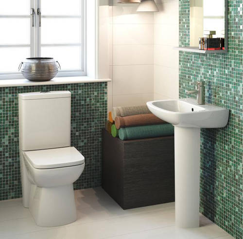 Additional image for Compact Flush To Wall Toilet With 500mm Basin & Pedestal.
