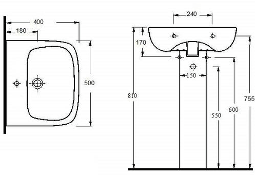 Additional image for Compact Flush To Wall Toilet With 500mm Basin & Pedestal.