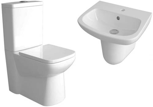 Additional image for Compact Flush To Wall Toilet, 450mm Basin & Semi Pedestal.