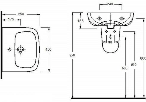 Additional image for Compact Flush To Wall Toilet, 450mm Basin & Semi Pedestal.