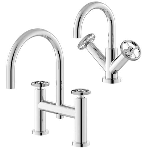 Additional image for Basin & Bath Filler Tap With Industrial Handles (Chrome).