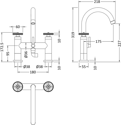 Additional image for Basin & Bath Shower Mixer Tap With Industrial Handles (Chrome).