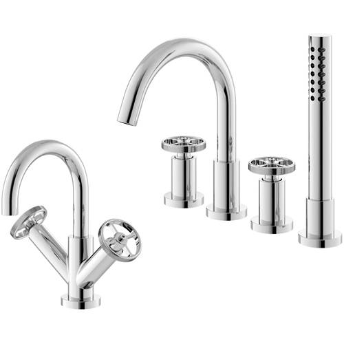 Additional image for Basin & 4 Hole Bath Shower Mixer Tap With Industrial Handles.
