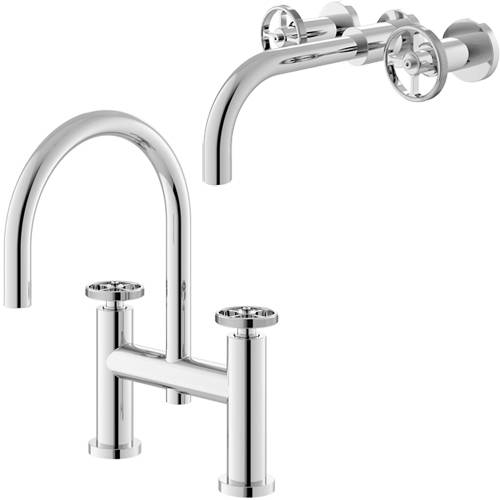 Additional image for Wall Mounted Basin & Bath Filler Tap With Industrial Handles.